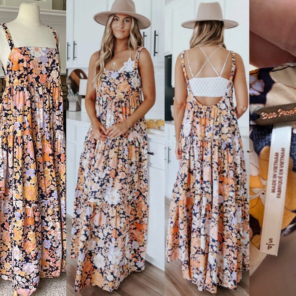 Free People Park Slope Maxi dress size small navy floral